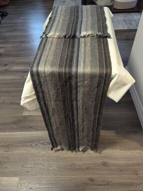 Tresart Cache Alpaca Wool Stripe White Grays With Brown Undertones Long. Fringe.